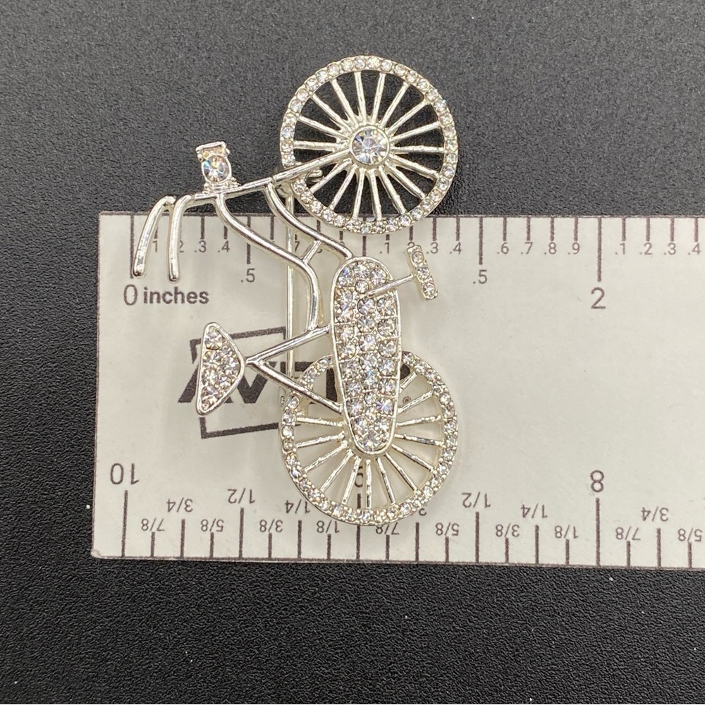 Pave Crystal Rhinestone Silver Tone Dutch Amsterdam Bicycle Pin - Picture 11 of 11